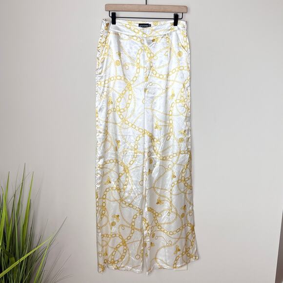 PrettyLittleThing Cream Chain Satin High Waist Wide-Leg Pants Size 8 Night Out - Picture 3 of 7